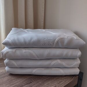 Lined Curtains Set Of 4 In Soft Grey With White Stitching Pattern